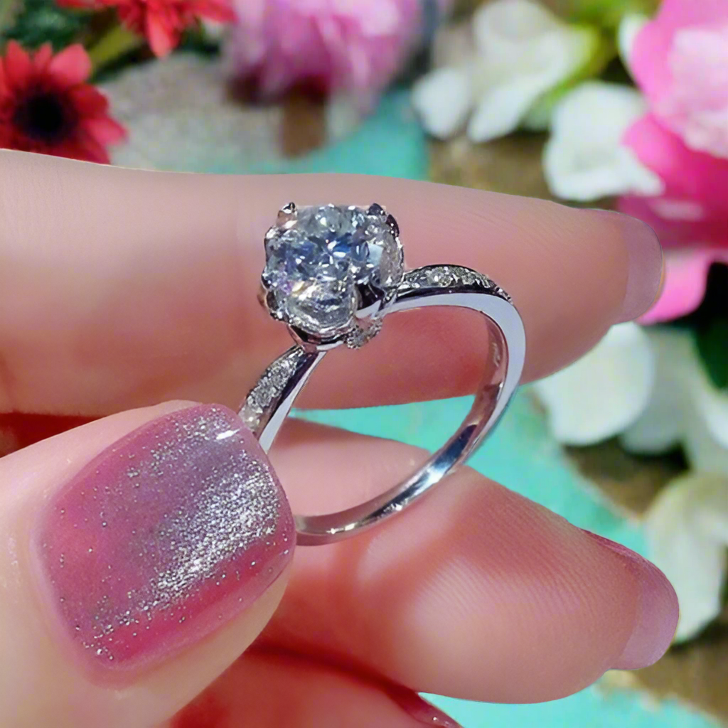 14k White Gold 1.0 Ct Round Cut Engagement Ring-Evani Jewelry