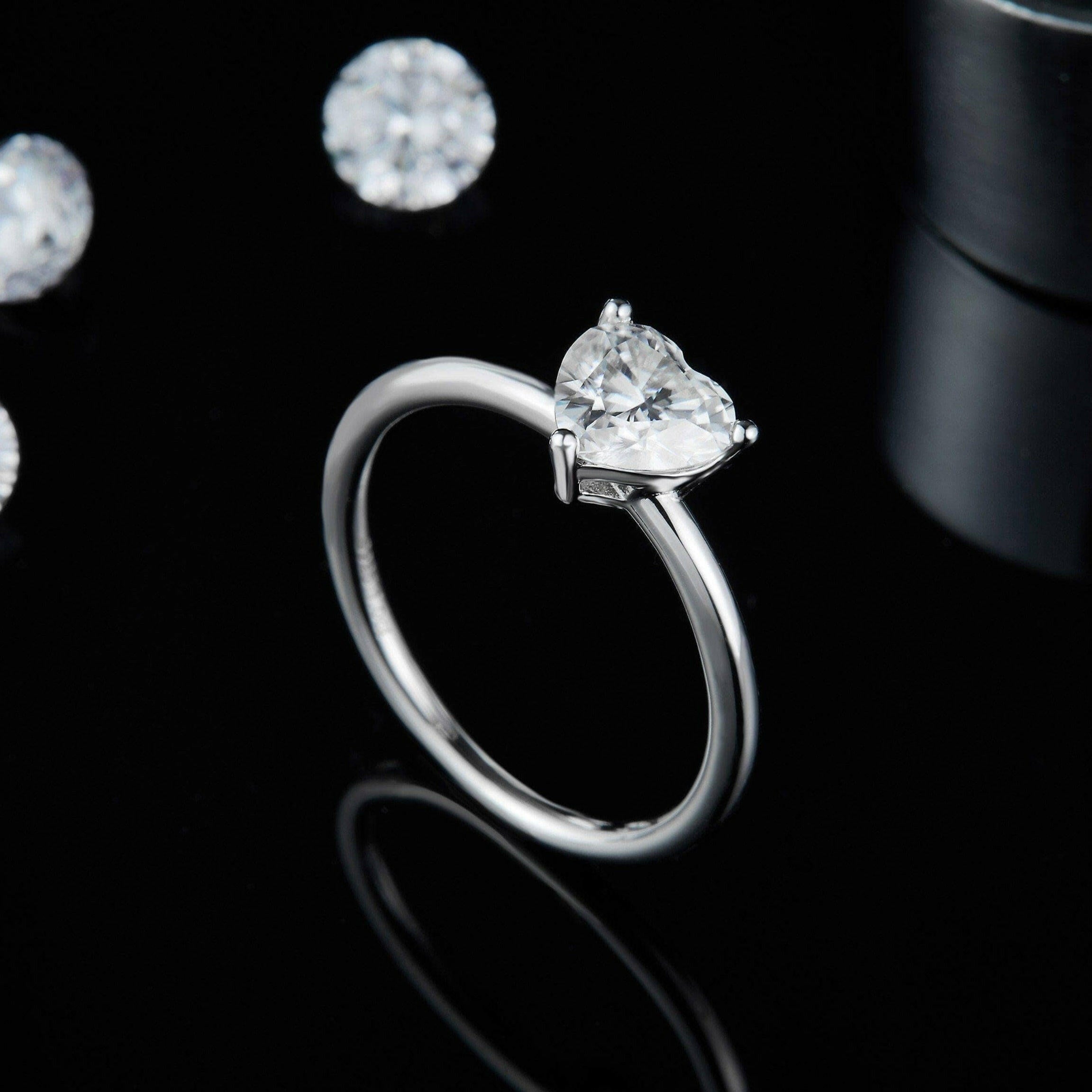 14k White Gold 1.0Ct Heart Cut Diamond Ring-Evani Naomi Jewelry