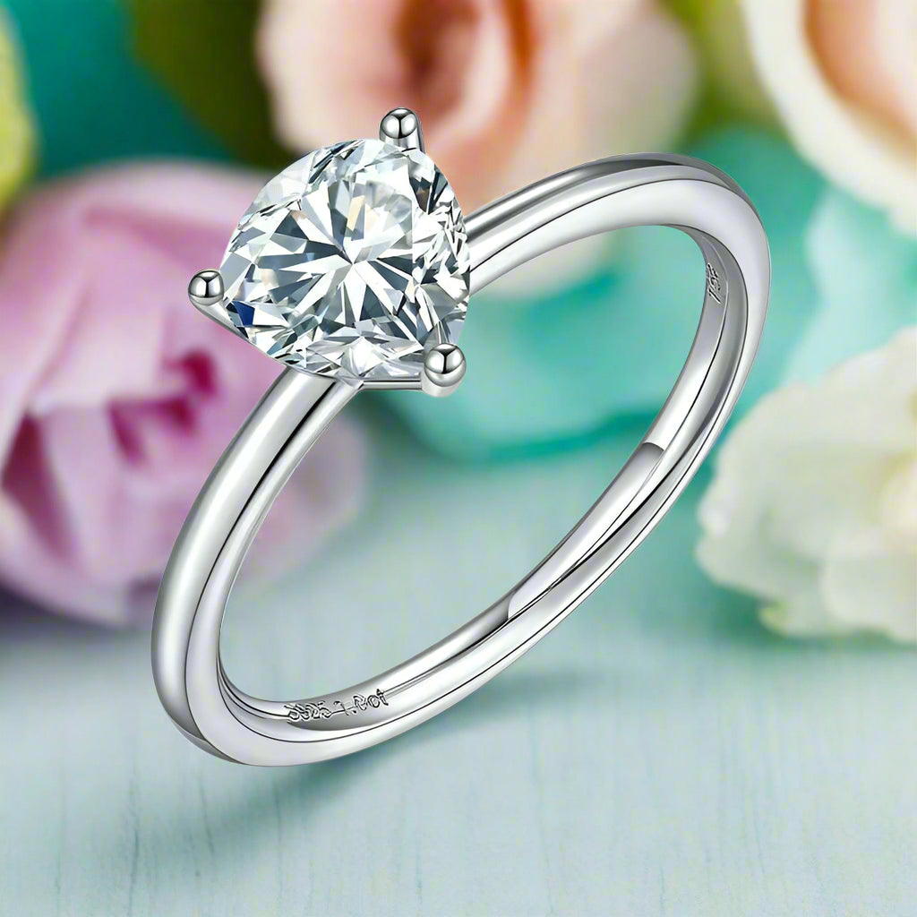 14k White Gold 1.0Ct Heart Cut Diamond Ring-Evani Naomi Jewelry