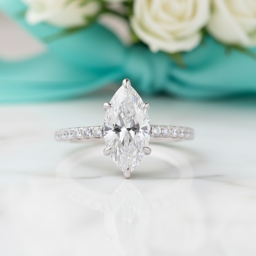 14k White Gold 1.5 Ct Marquise Cut Diamond Engagement Ring-Evani Jewelry