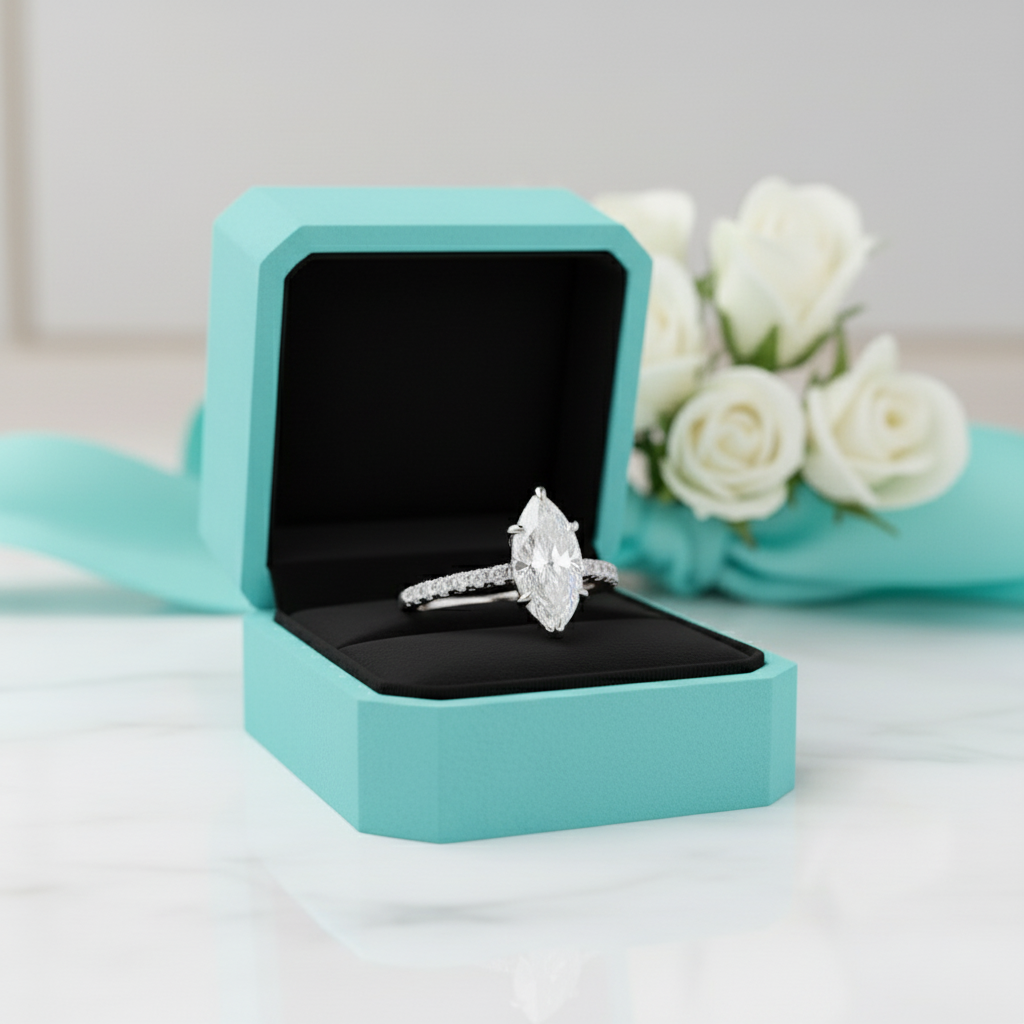 14k White Gold 1.5 Ct Marquise Cut Diamond Engagement Ring-Evani Jewelry