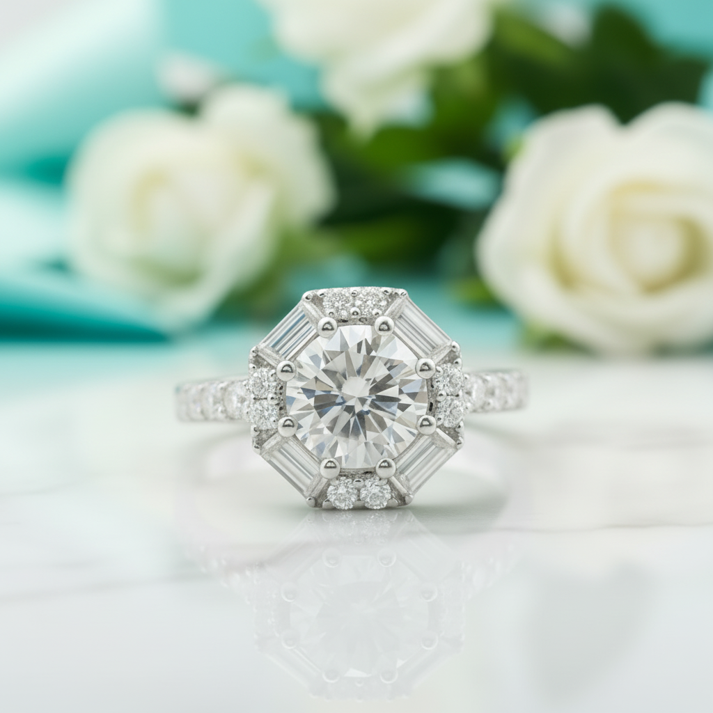 14k White Gold 1.5 Ct Round Diamond Engagement Ring-Evani Jewelry