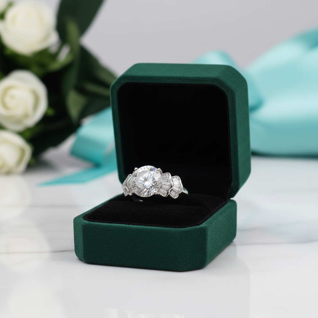 14k White Gold 2.0 Ct Crackling Engagement Ring