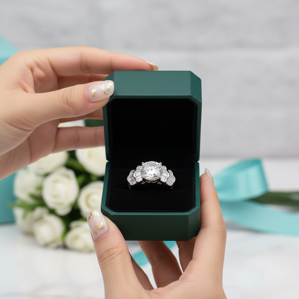 14k White Gold 2.0 Ct Crackling Engagement Ring
