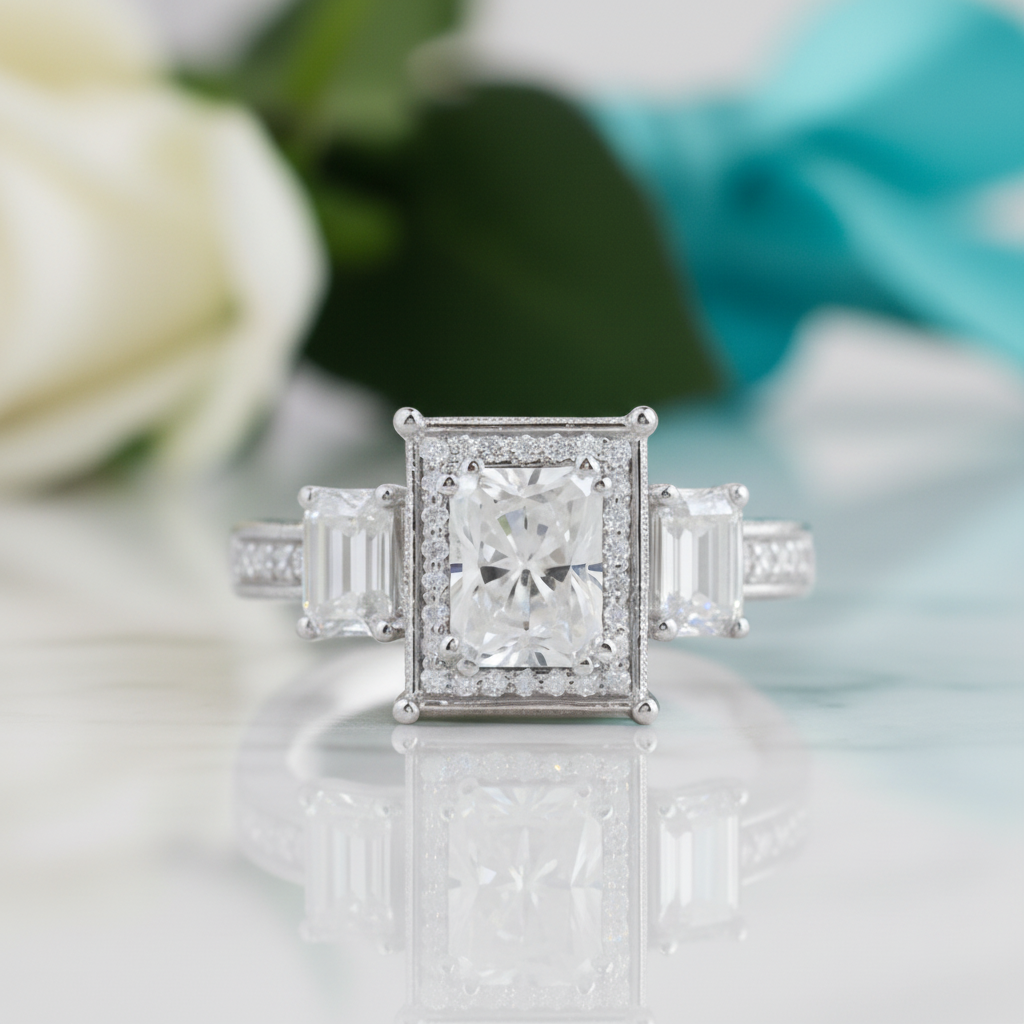14k White Gold 2.0 Ct Radiant Cut Diamond Engagement Ring-Evani Jewelry