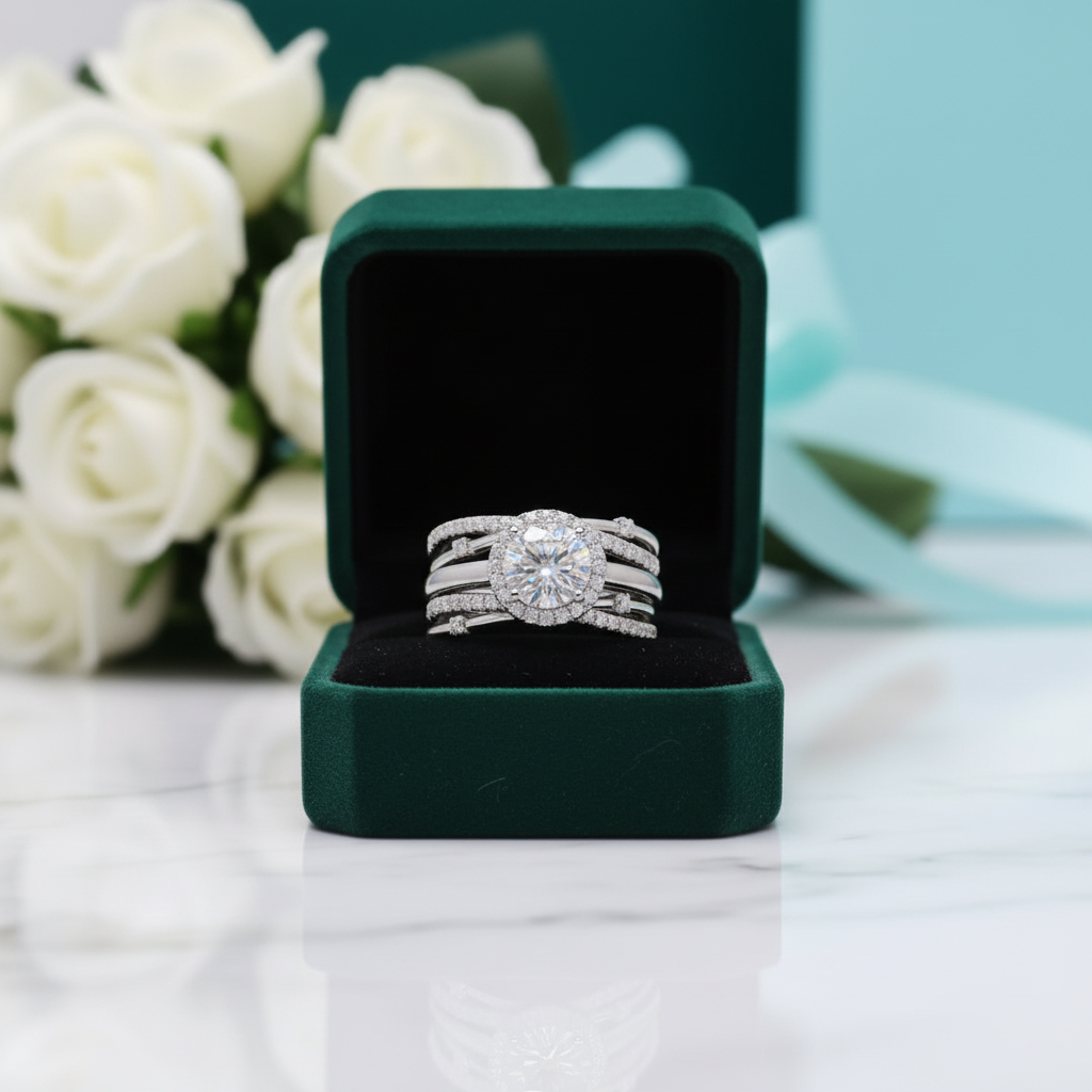 14K White Gold 2.0ct Round Cut Diamond OptionEngagement Ring Set - Evani Naomi Jewelry