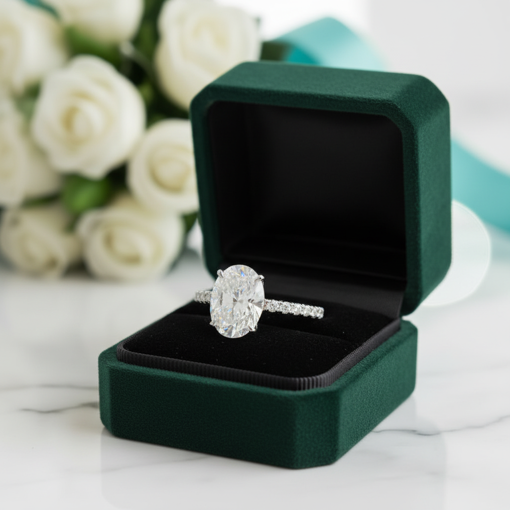 14k White Gold 3.0 Ct Oval Cut Engagement Ring - Evani Naomi Jewelry