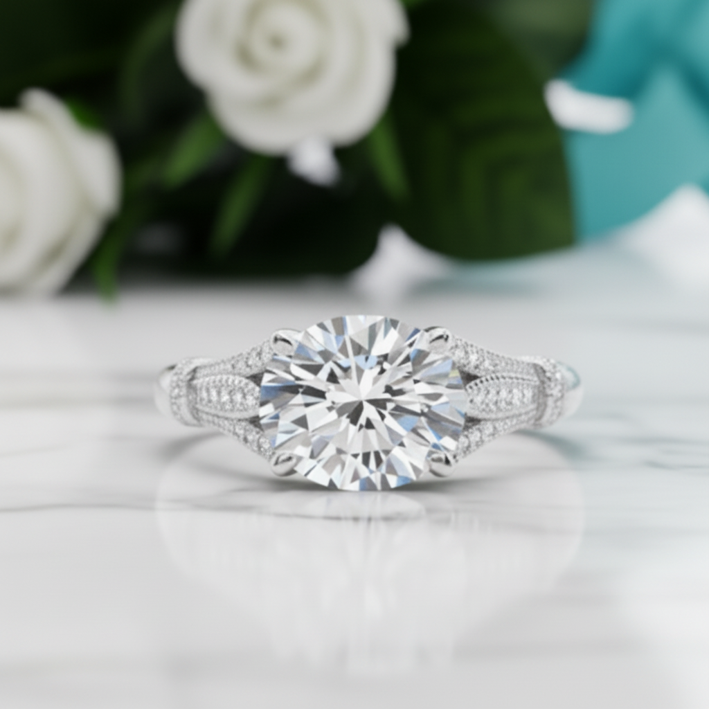 14k White Gold 3.0 Ct Oval Diamond Engagement Ring-Evani Jewelry