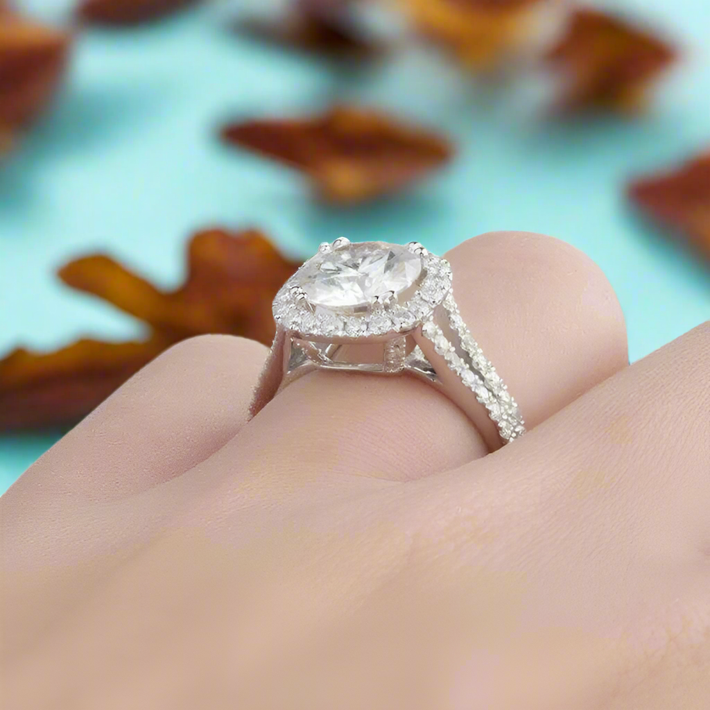 14k White Gold 3.0 Ct Round Halo Engagement Ring-Evani Jewelry