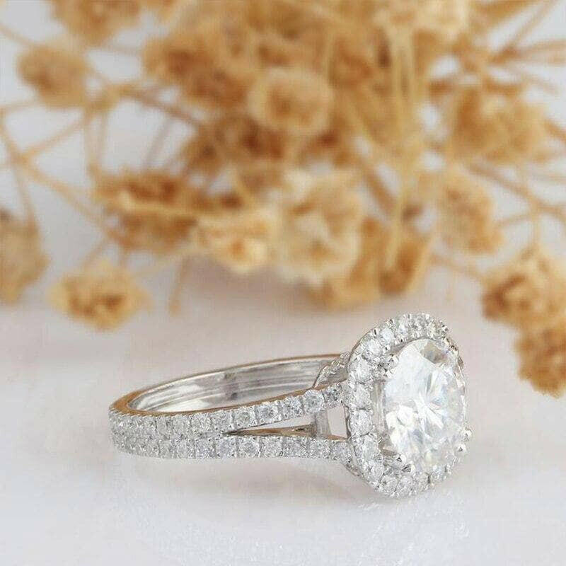 14k White Gold 3.0 Ct Round Halo Engagement Ring-Evani Naomi Jewelry
