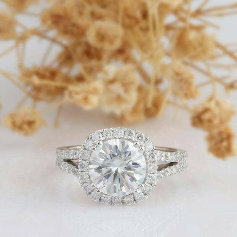 14k White Gold 3.0 Ct Round Halo Engagement Ring-Evani Jewelry