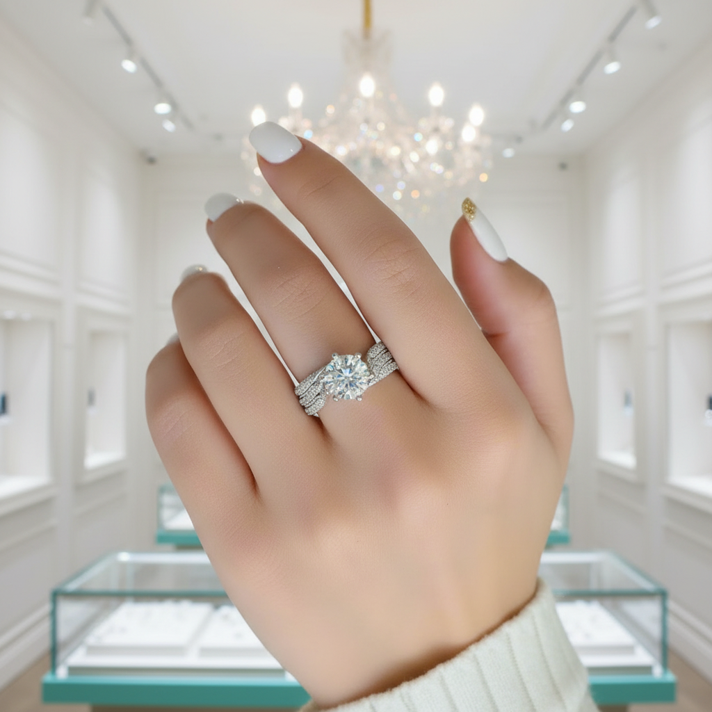 14K White Gold 3ct Full Diamond Ring-Evani Jewelry