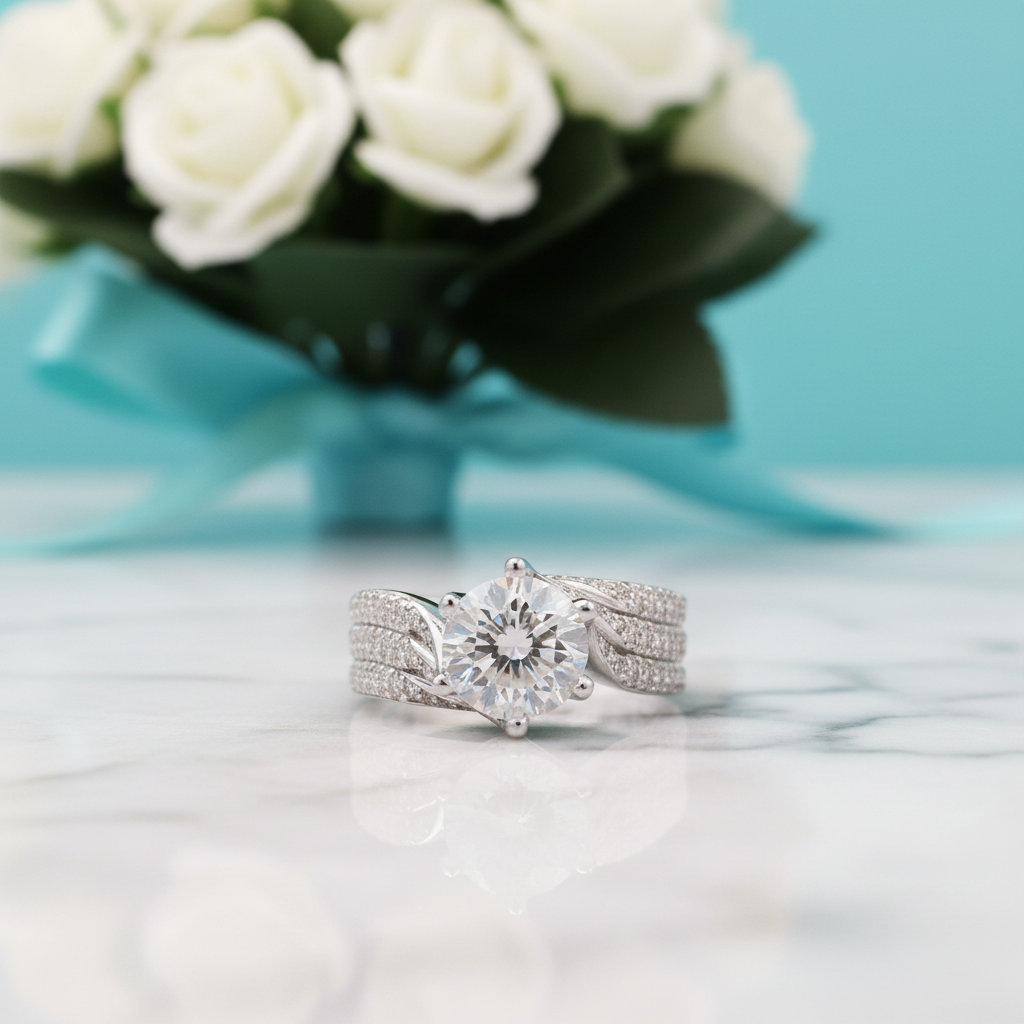 14k White Gold 3ct Round Diamond Wedding Ring-Evani Jewelry
