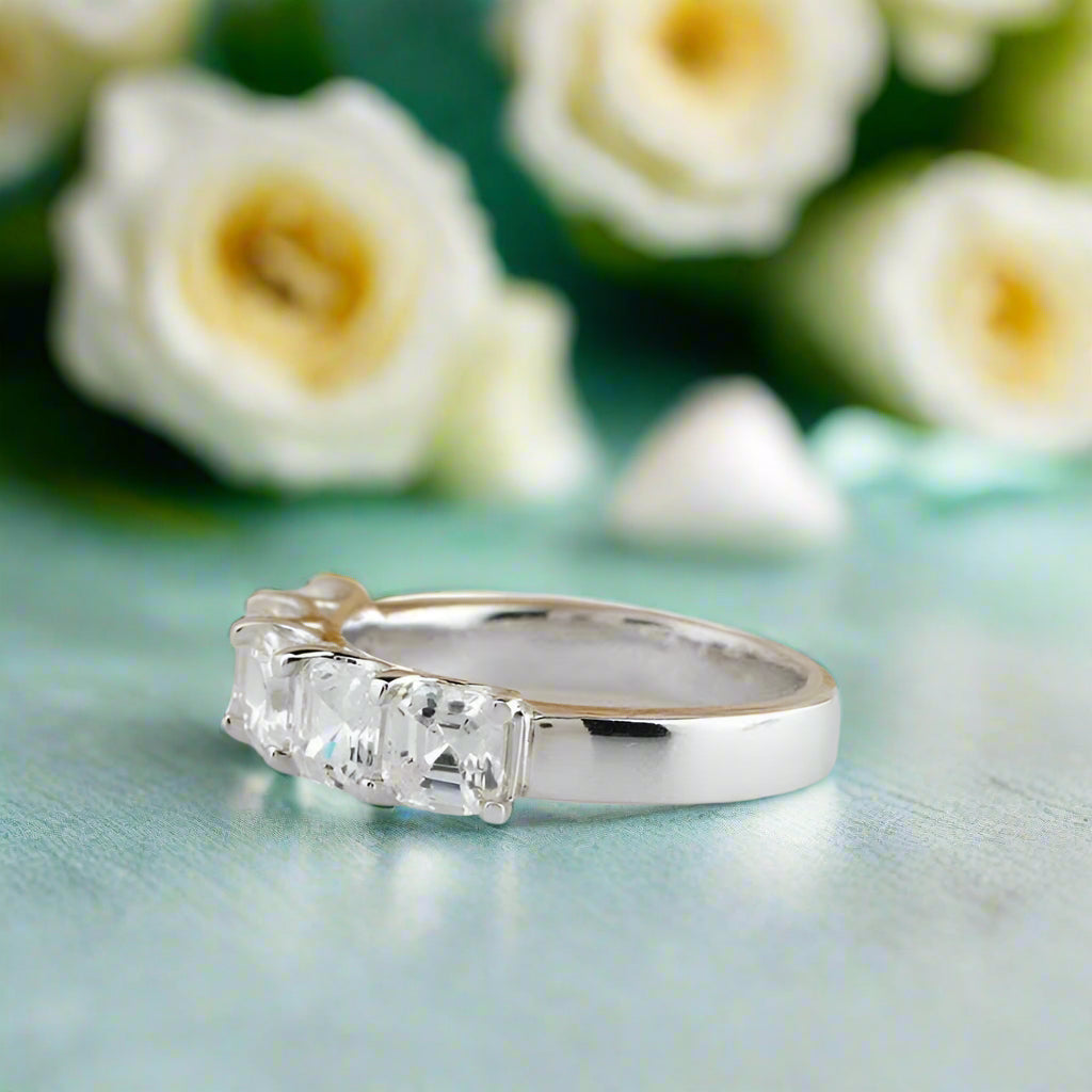 14k White Gold 4.0 Cttw Asscher Cut Diamond Half Eternity Wedding Band-Evani Naomi Jewelry