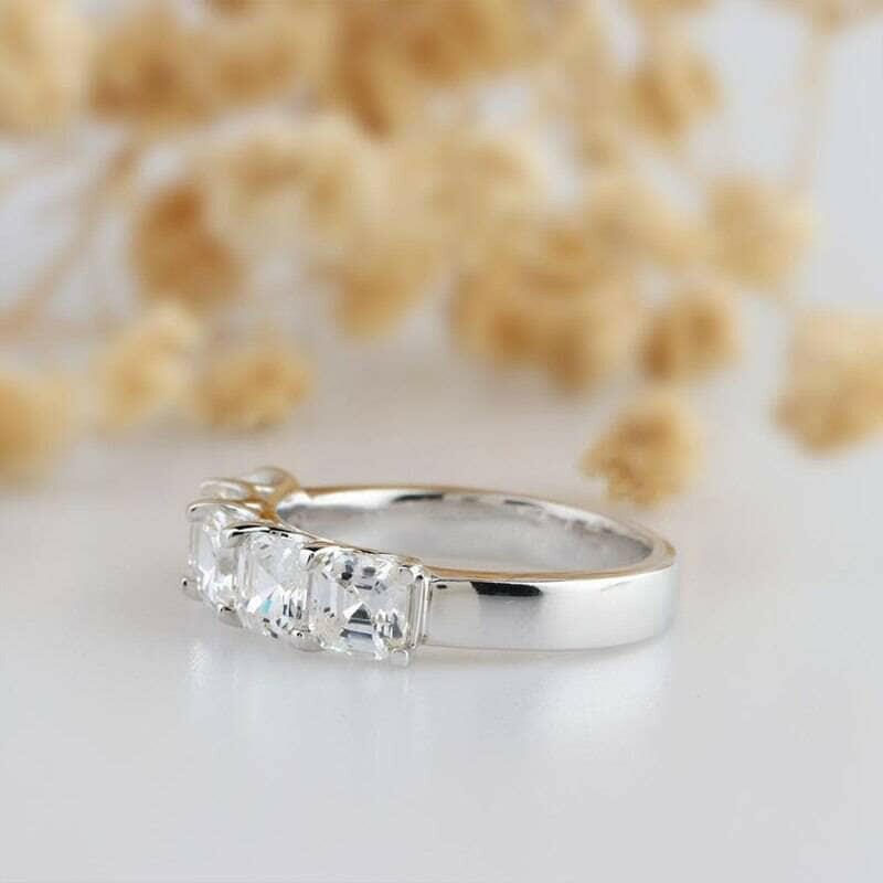 14k White Gold 4.0 Cttw Asscher Cut Diamond Half Eternity Wedding Band-Evani Naomi Jewelry