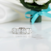 14k White Gold 4.0 Ctw Asscher Cut Diamond Option Half Eternity Wedding Band - Evani Naomi Jewelry