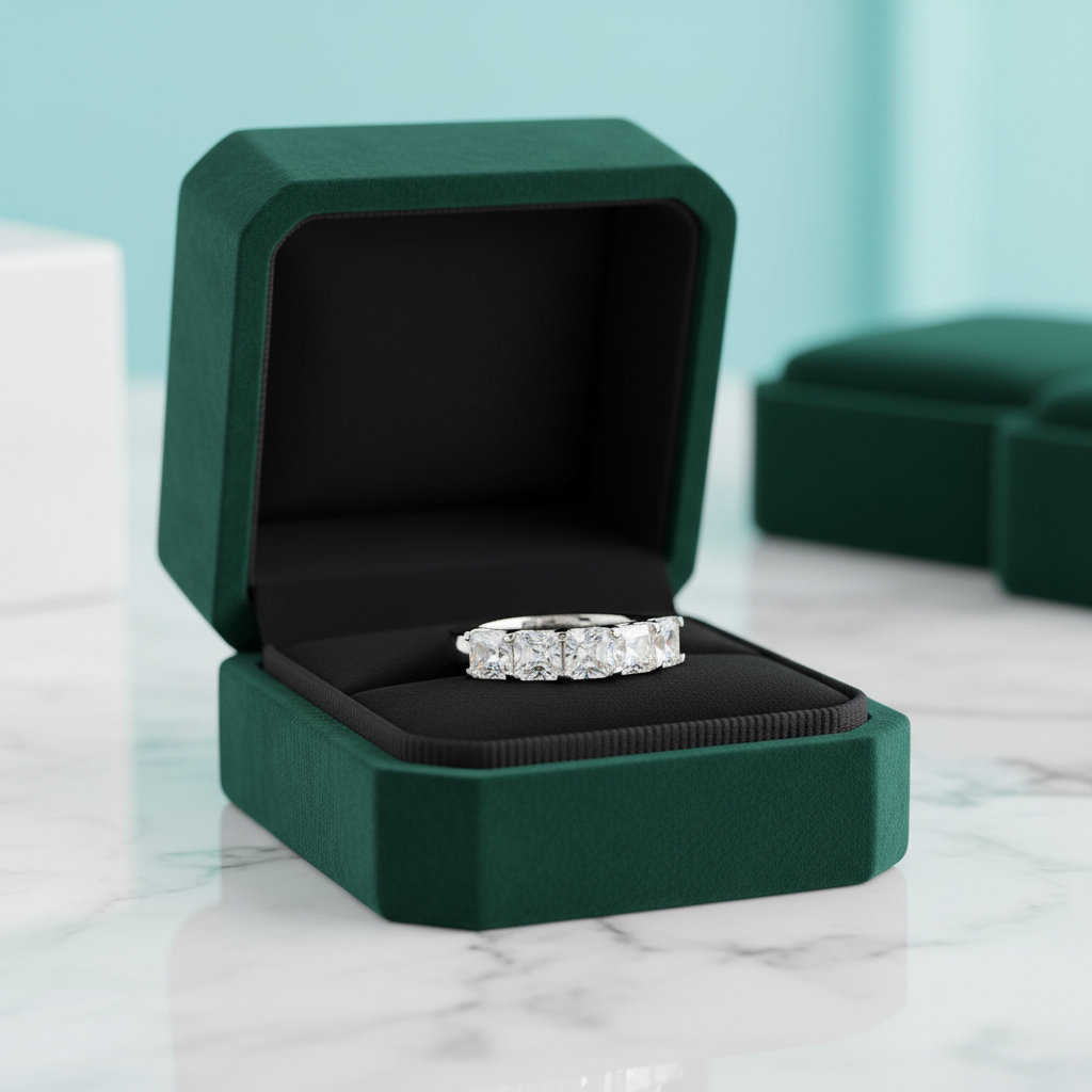 14k White Gold 4.0 Ctw Asscher Cut Diamond Option Half Eternity Wedding Band - Evani Naomi Jewelry