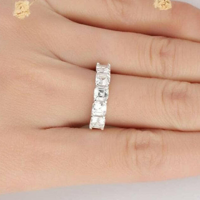 14k White Gold 4.0 Cttw Asscher Cut Diamond Half Eternity Wedding Band-Evani Naomi Jewelry