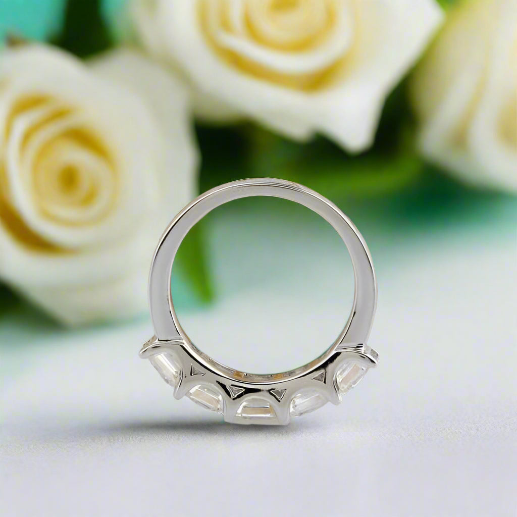 14k White Gold 4.0 Cttw Asscher Cut Diamond Half Eternity Wedding Band-Evani Naomi Jewelry