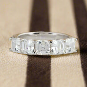 14k White Gold 4.0 Cttw Asscher Cut Diamond Half Eternity Wedding Band-Evani Naomi Jewelry