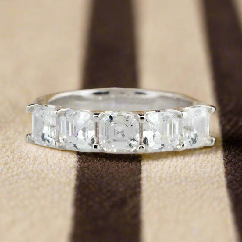 14k White Gold 4.0 Cttw Asscher Cut Diamond Half Eternity Wedding Band-Evani Naomi Jewelry