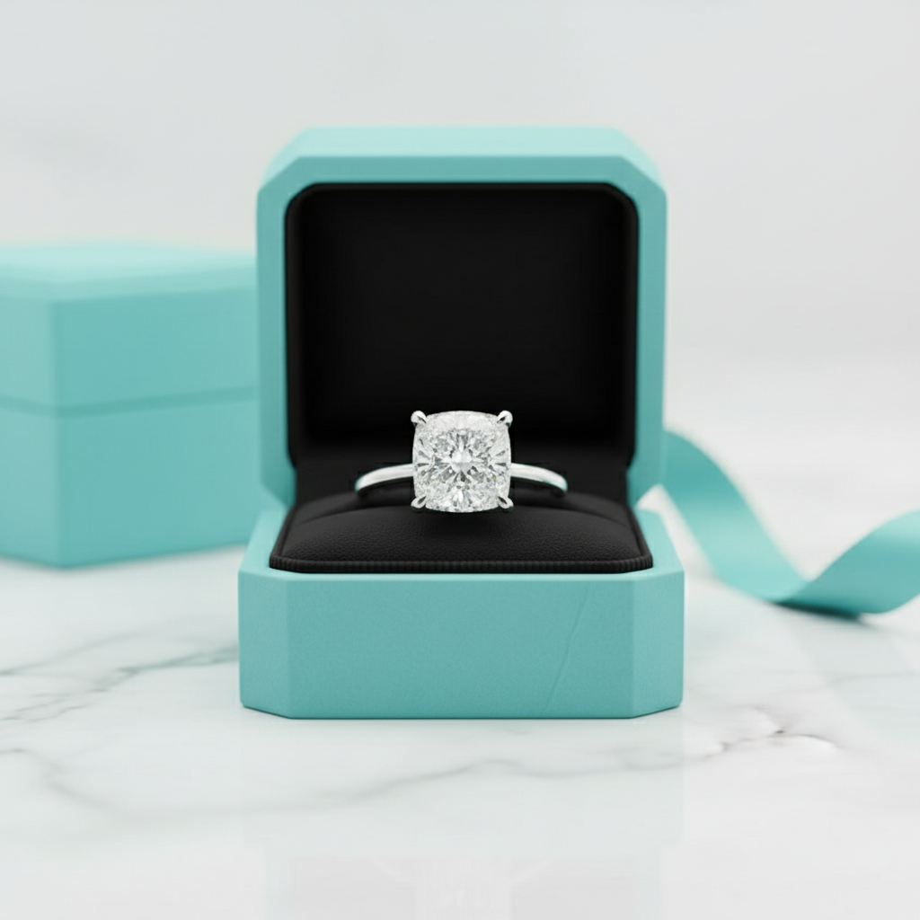 14K White Gold Cushion Cut Diamond Engagement Ring-Evani Jewelry