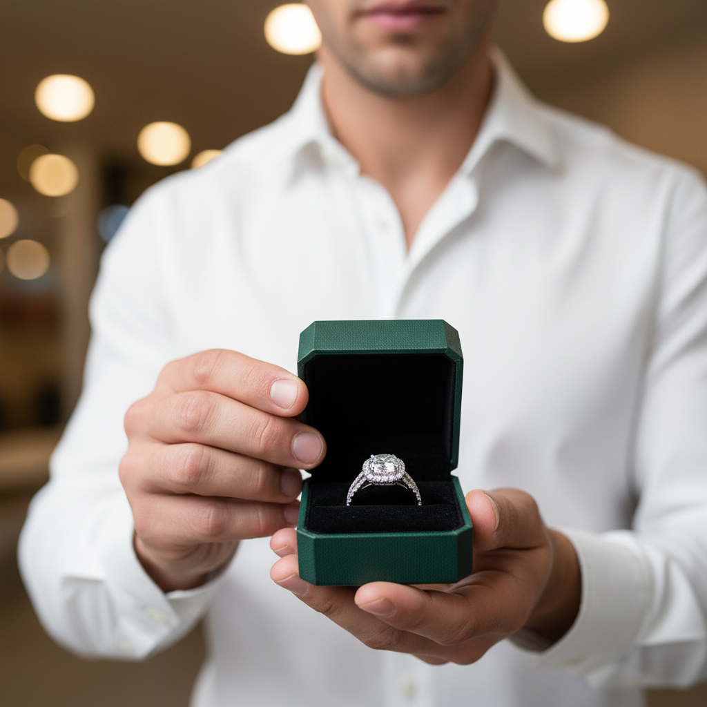 14K White Gold Cushion Cut Halo Diamond OptionSplit Band Engagement Ring - Evani Naomi Jewelry