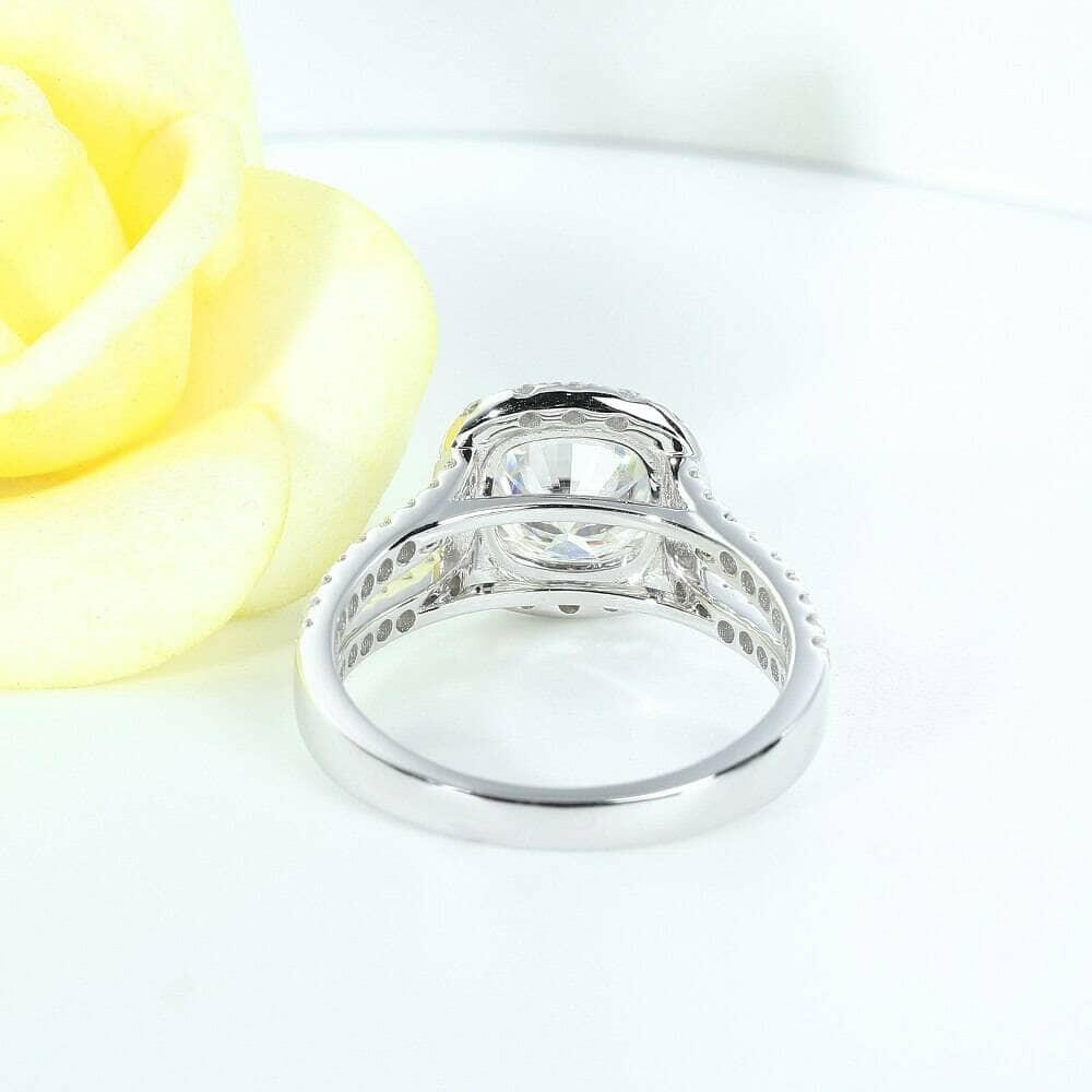 14k White Gold Cushion Cut Halo Diamond Split Band Engagement Ring-Evani Naomi Jewelry