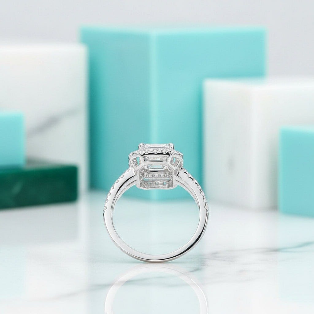 14k White Gold Double Halo Diamond Engagement Ring-Evani Jewelry