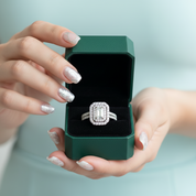 14k White Gold Double Halo Diamond Option Engagement Ring - Evani Naomi Jewelry