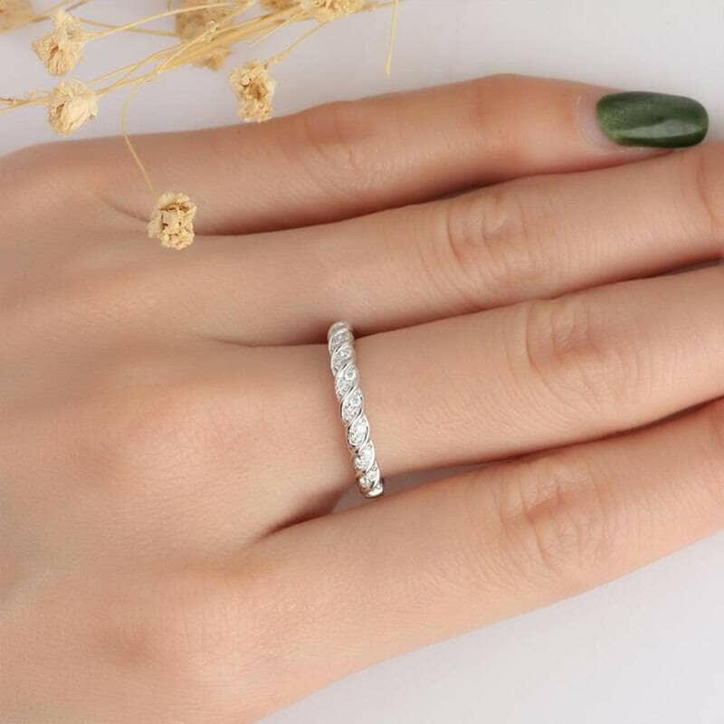 14k White Gold Half Eternity Diamond Wedding Band-Evani Naomi Jewelry