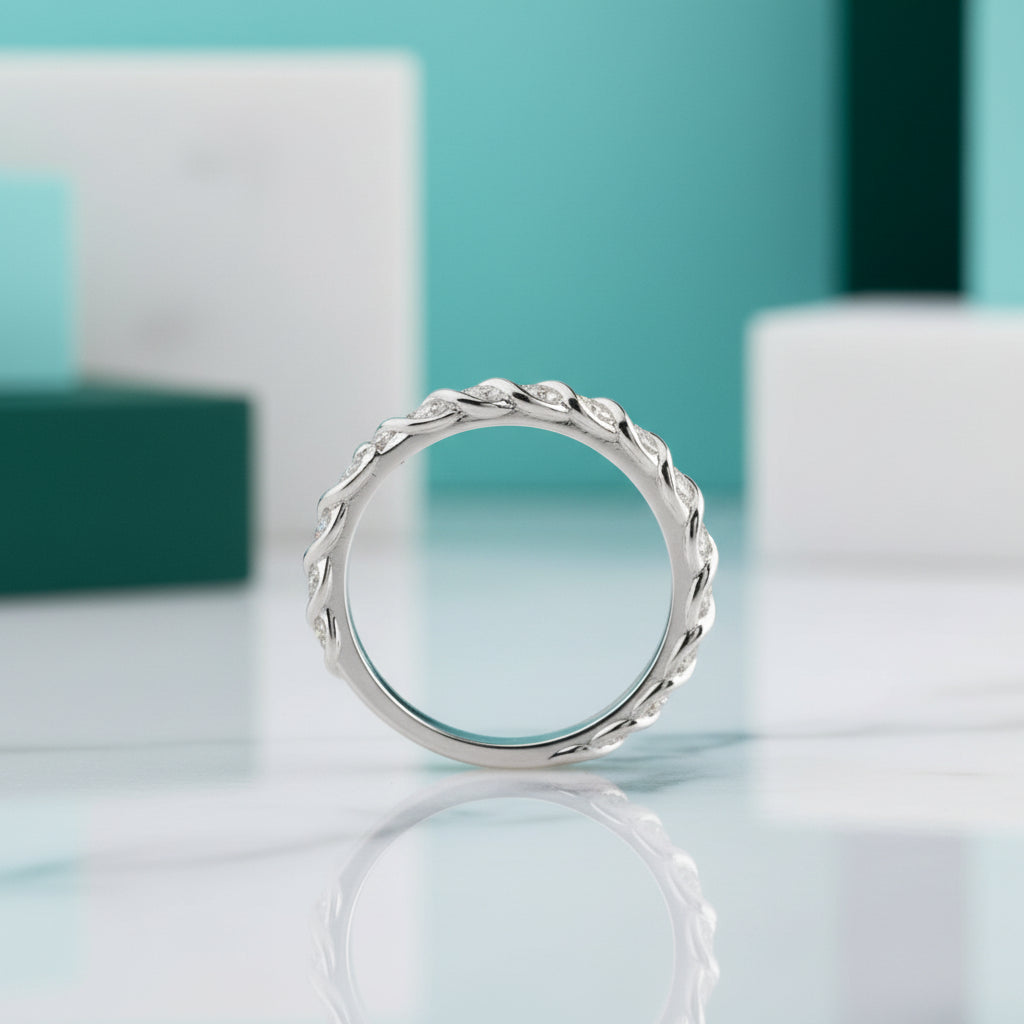 14k White Gold Half Eternity Diamond Wedding Band-Evani Jewelry