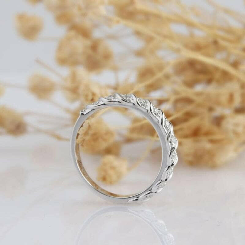 14k White Gold Half Eternity Diamond Wedding Band-Evani Naomi Jewelry