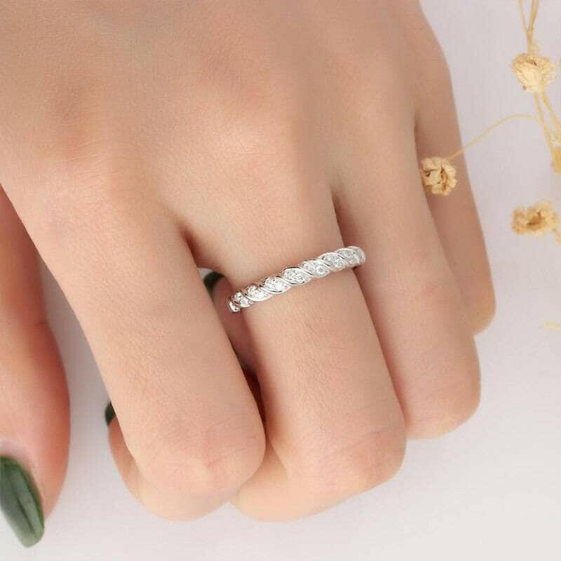 14k White Gold Half Eternity Diamond Wedding Band-Evani Naomi Jewelry