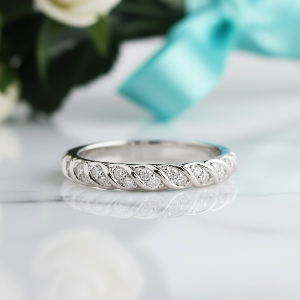 14k White Gold Half Eternity Diamond Wedding Band-Evani Jewelry