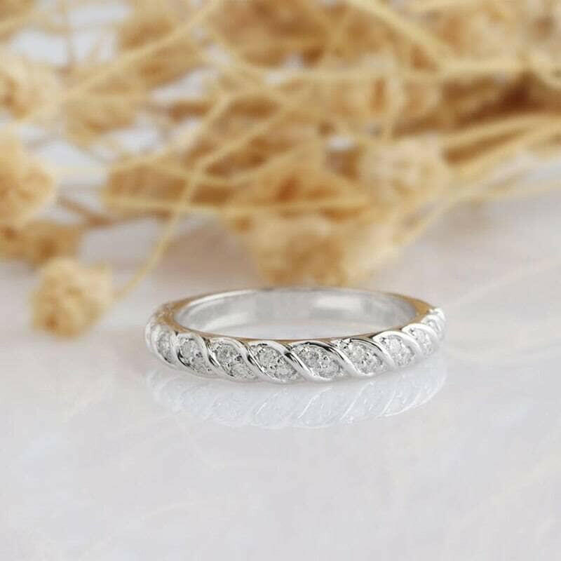 14k White Gold Half Eternity Diamond Wedding Band-Evani Naomi Jewelry