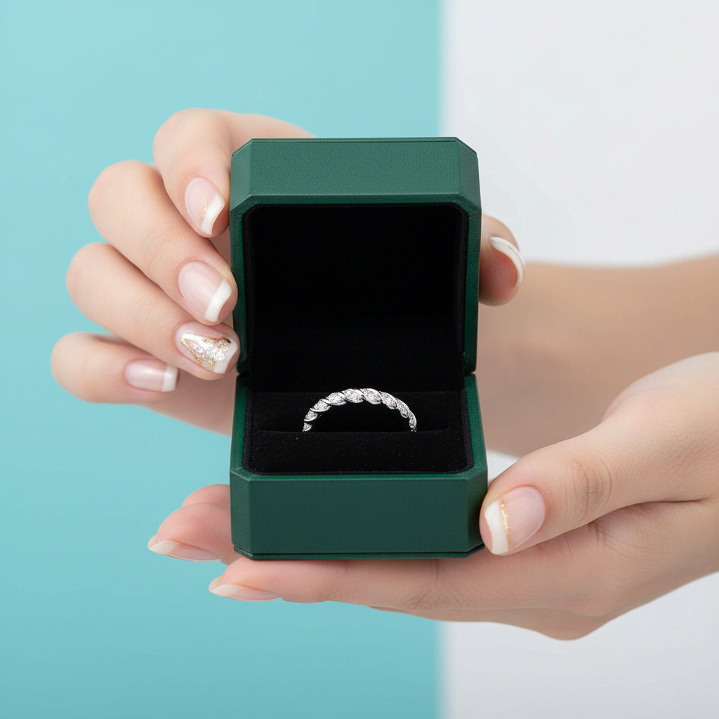 14k White Gold Half Eternity Diamond Option Wedding Band - Evani Naomi Jewelry