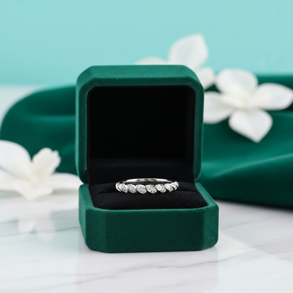 14k White Gold Half Eternity Diamond Option Wedding Band - Evani Naomi Jewelry