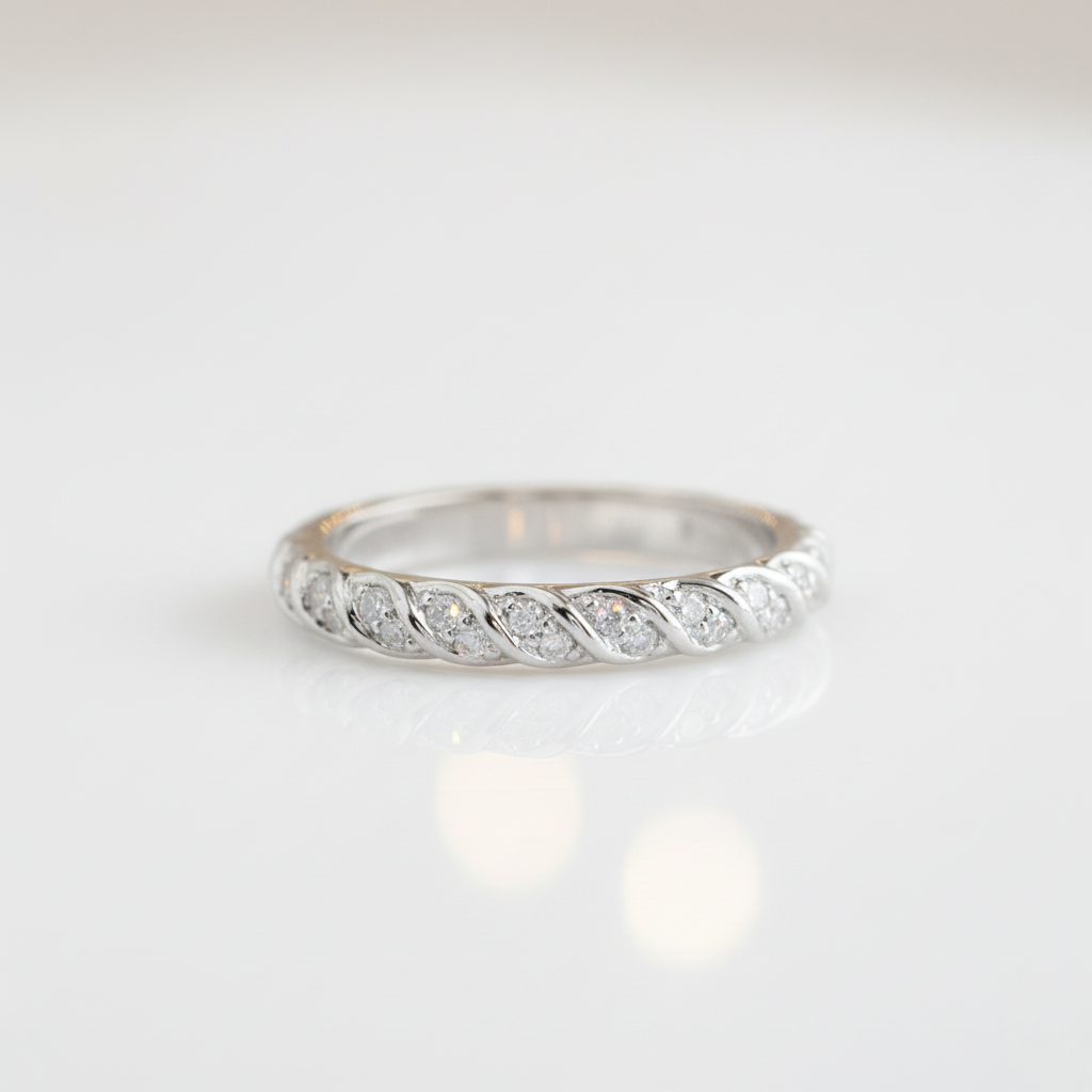 14k White Gold Half Eternity Diamond Option Wedding Band - Evani Naomi Jewelry
