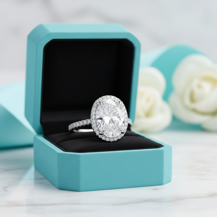 14k White Gold Oval Cut Diamond Engagement Ring-Evani Jewelry