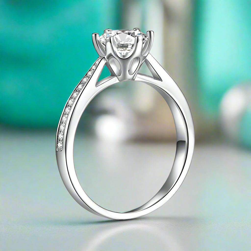 14k White Gold Round Cut Diamond Engagement Ring-Evani Naomi Jewelry