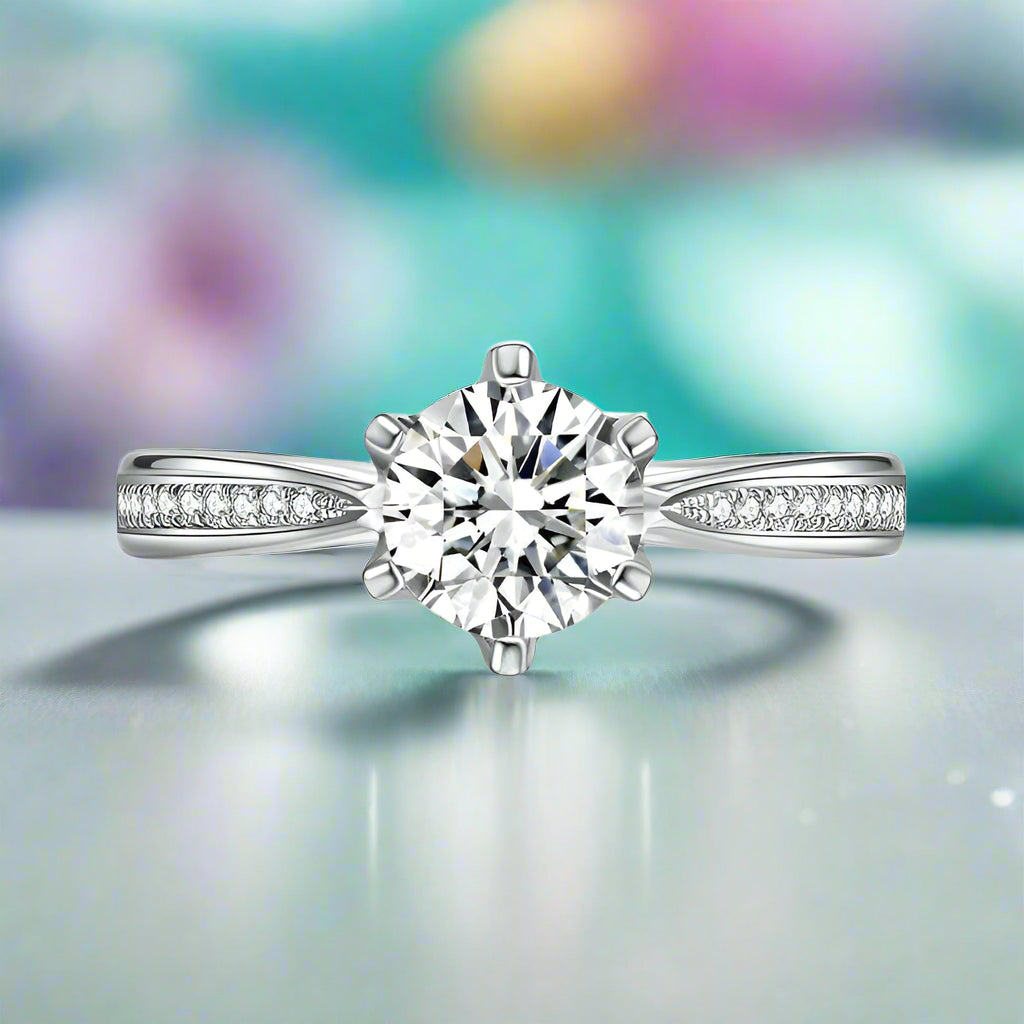 14k White Gold Round Cut Diamond Engagement Ring-Evani Jewelry