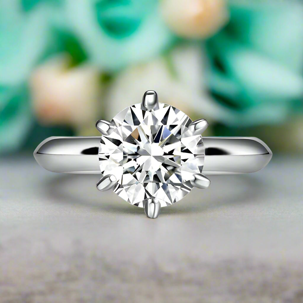 14k White Gold Round Cut Diamond Engagement Ring-Evani Jewelry