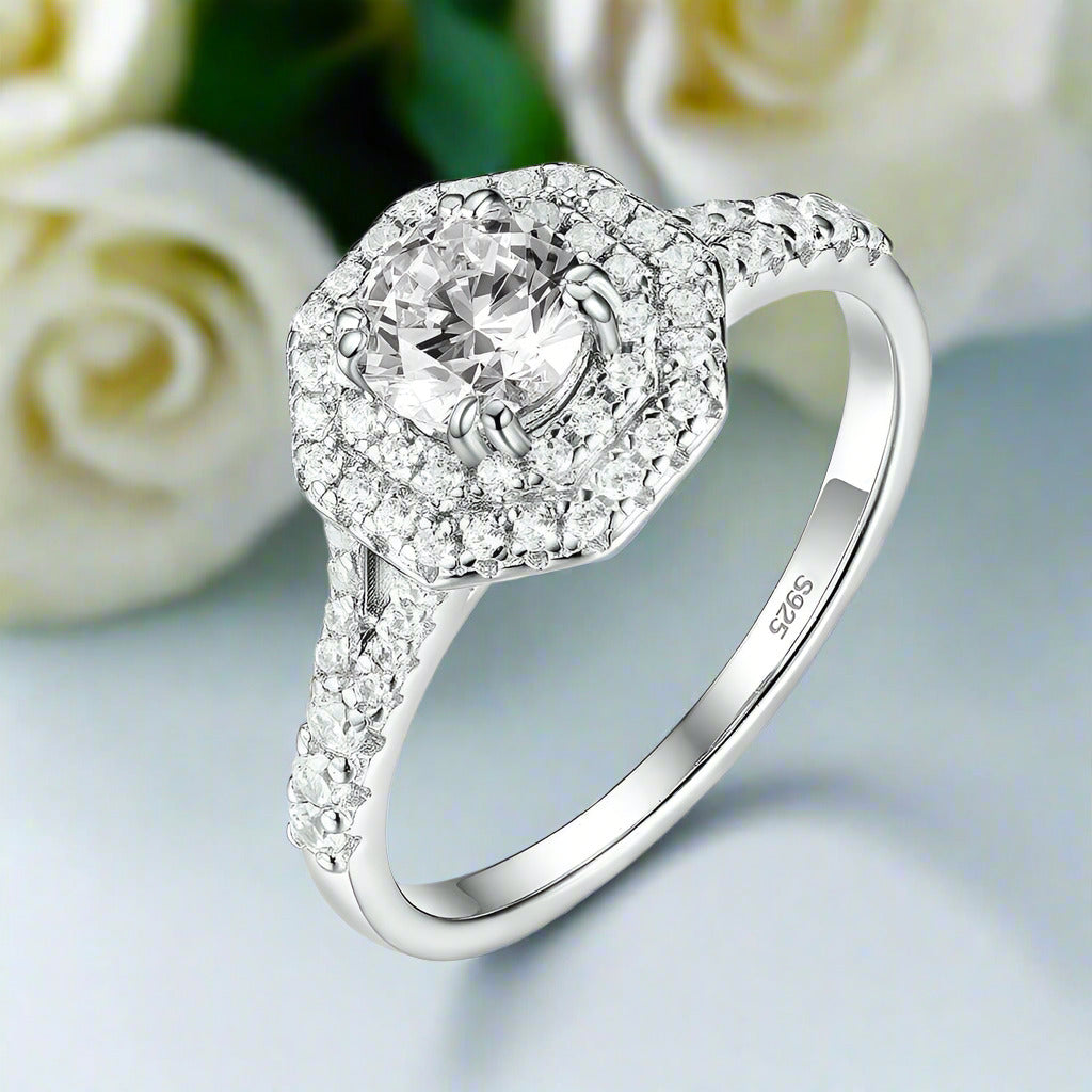 14k White Gold Round Cut Halo Diamond Engagement Ring-Evani Naomi Jewelry