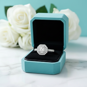 14k White Gold Round Cut Halo Diamond Birthstone Engagement Ring-Evani Jewelry