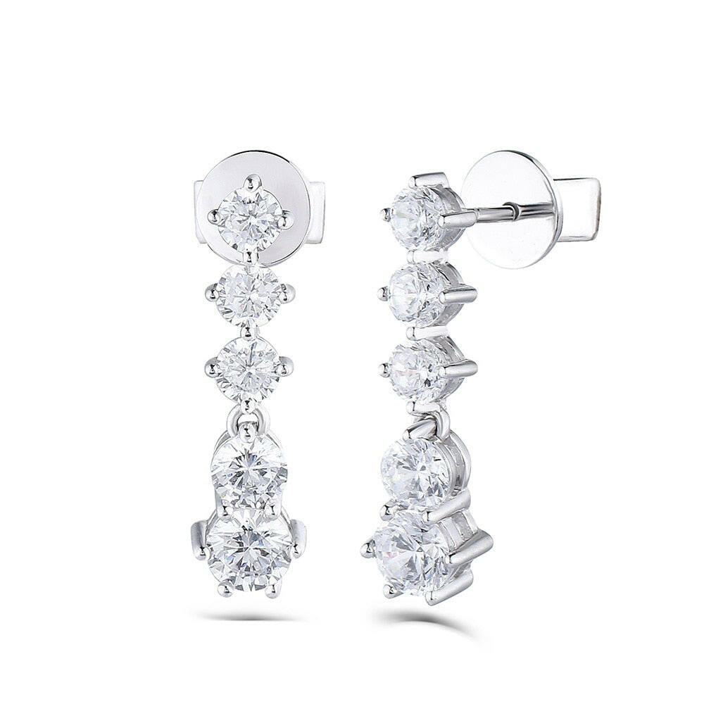 14k White Gold Round Diamond Classic Drop Earrings-Evani Naomi Jewelry