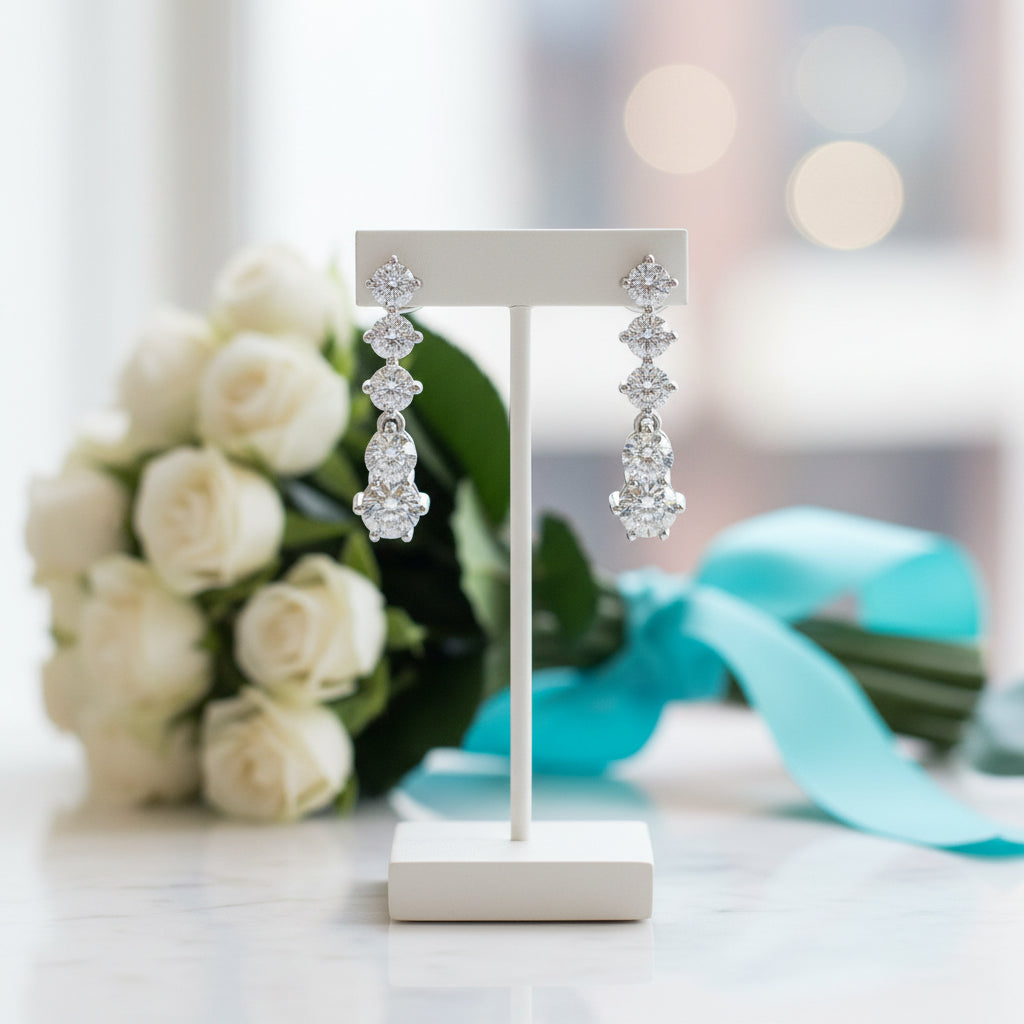 14k White Gold Round Diamond Classic Drop Earrings-Evani Jewelry