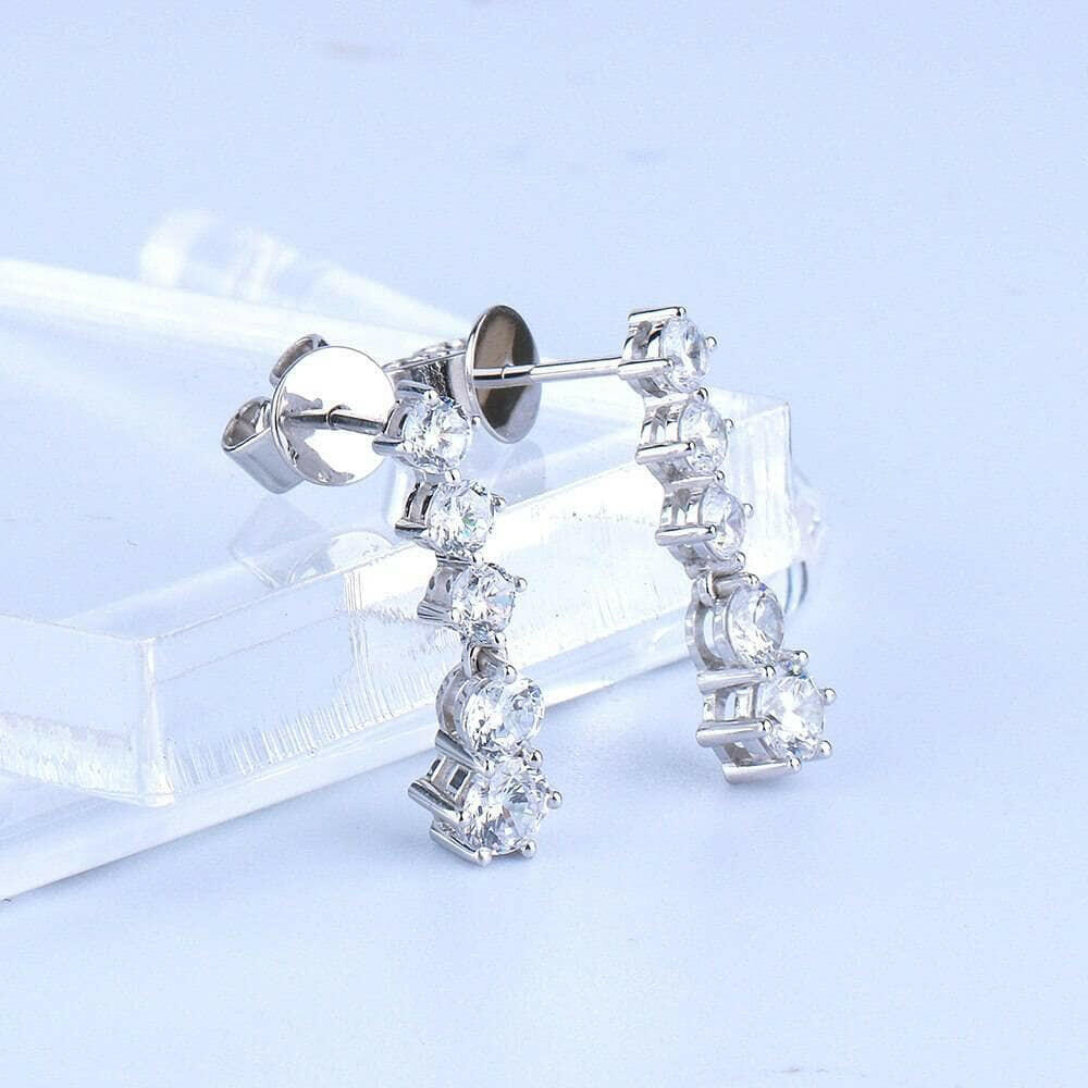 14k White Gold Round Diamond Classic Drop Earrings-Evani Naomi Jewelry