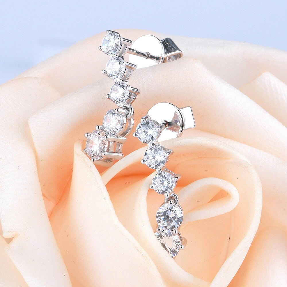 14k White Gold Round Diamond Classic Drop Earrings-Evani Naomi Jewelry