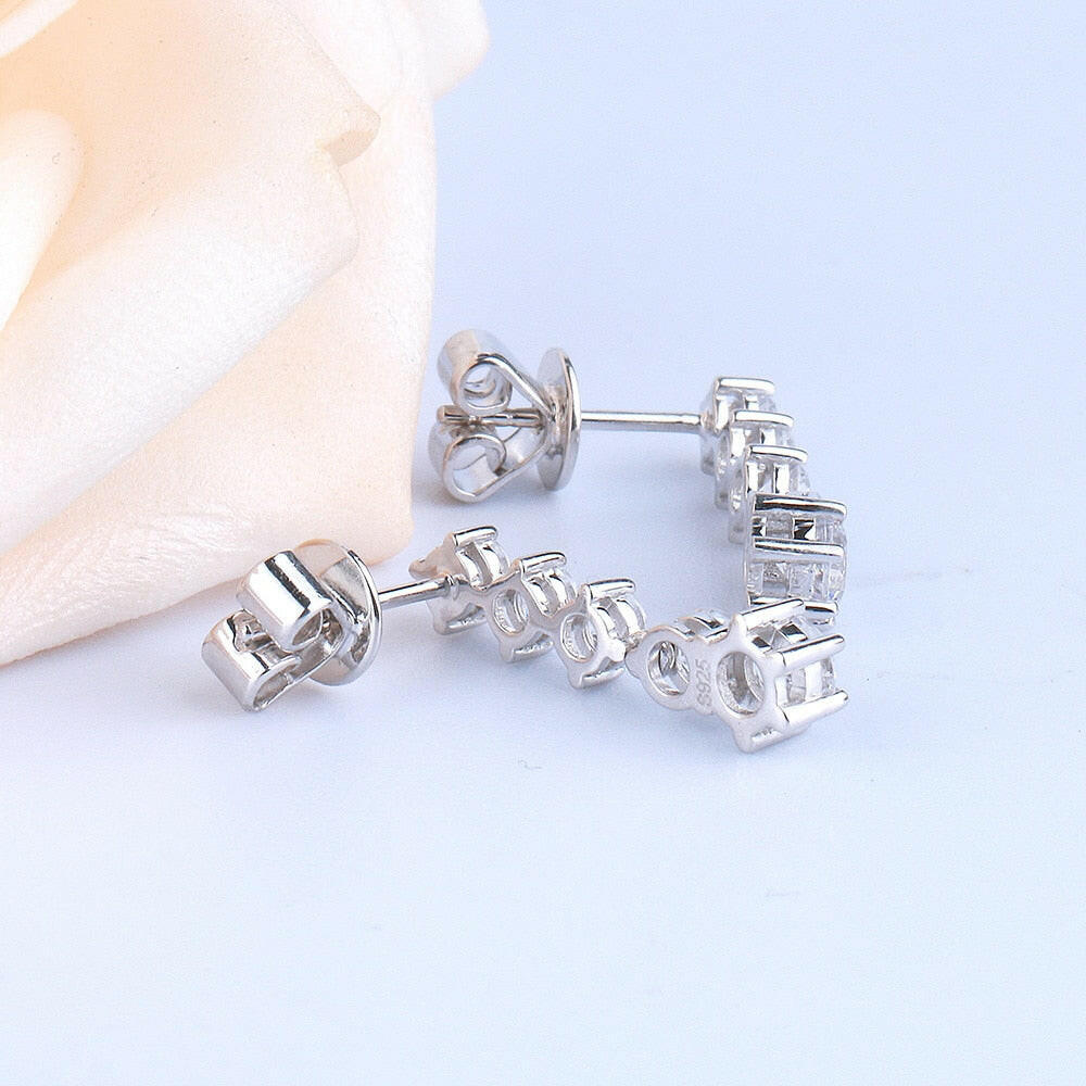 14k White Gold Round Diamond Classic Drop Earrings-Evani Naomi Jewelry